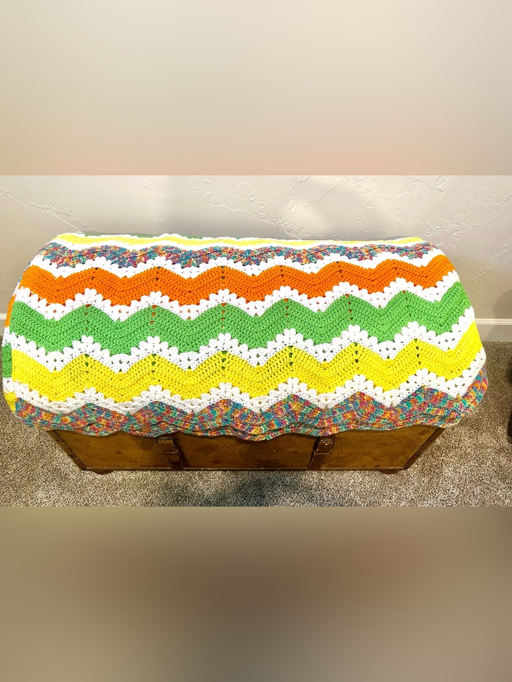 Handmade Chevron Multicolor Afghan 39x56
